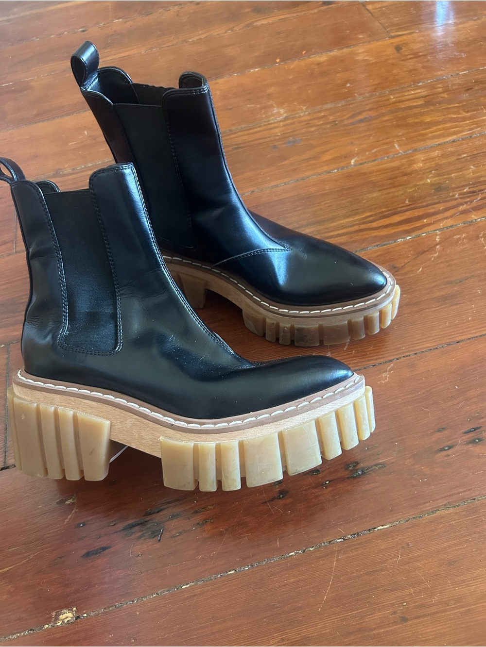 Stella McCartney Black Leather Chunky Chelsea Platform Boot